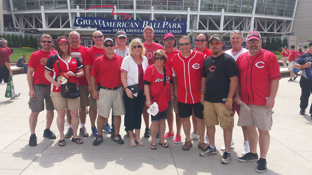 Baseball game outing for managers group photo