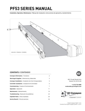 PF53 conveyor manual cover